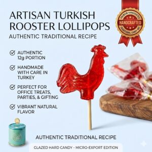 Artisan Traditional | Turkish Rooster Lollipop | Handcrafted Fruit Flavored Candy | 5-6-7 Dozen | Standard Delivery | 12g