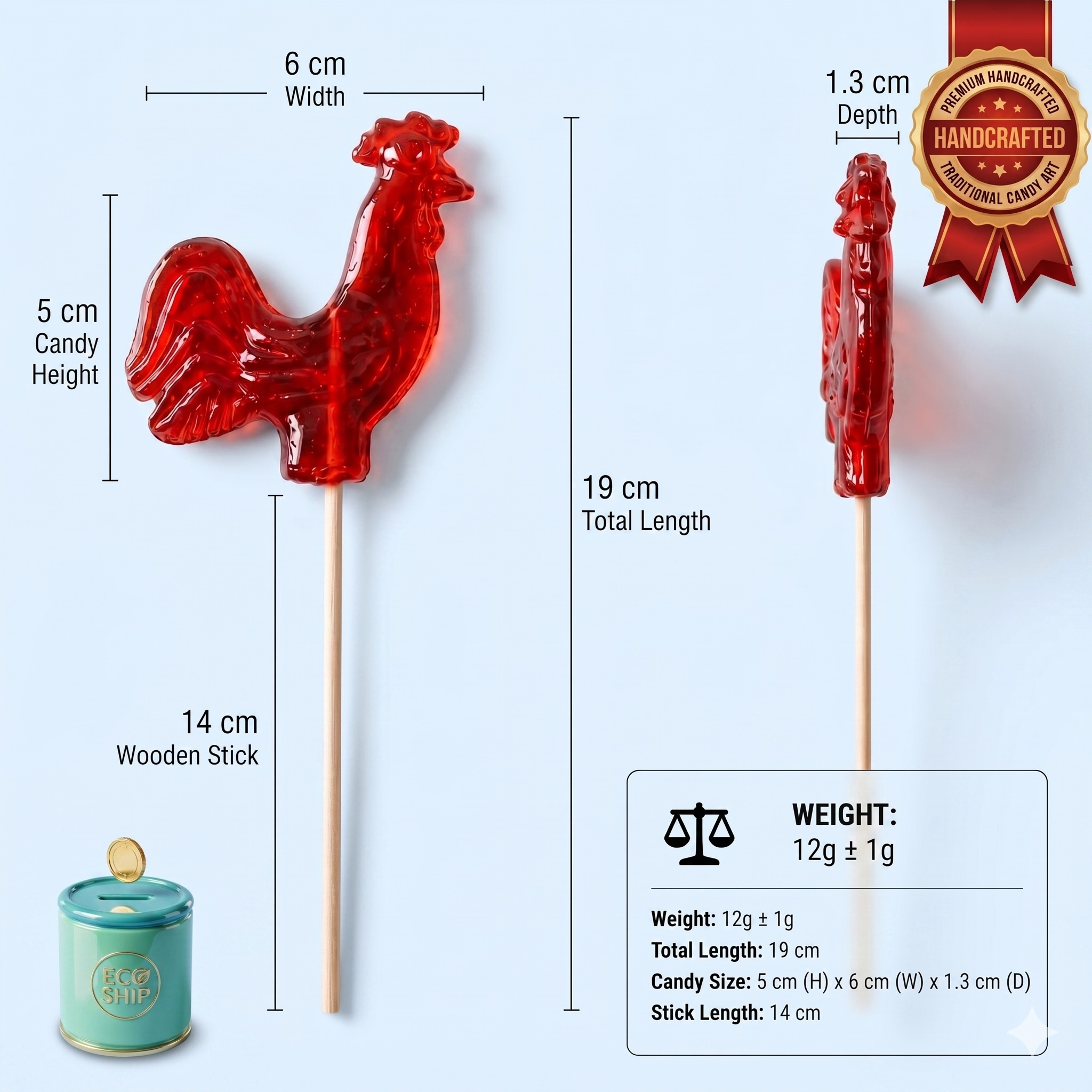 Luxury Handcrafted Masterpiece 12g Traditiona Rooster Candy