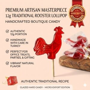 Premium Artisan Masterpiece 12g Traditional Rooster Lollipop Handcrafted Boutique Candy
